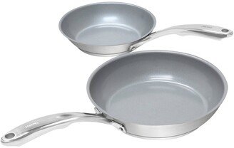 21/0 Stainless Steel Set Of 2 Fry Pans With Ceramic Coating