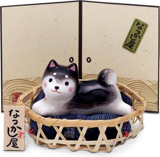 Japanese Cute Dog Shiba Figurine With Screen & Basket 9643