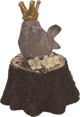 Resin 6 in. Gray Spring Musical Royal Bird with Crown Figurine