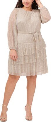 Plus Size Tiered Belted Dress - Silver/gold