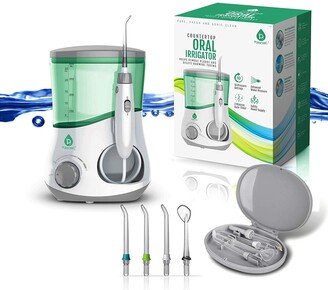 Professional Counter Top Oral Irrigator Water Flosser with 3 Nozzles Plus a Bonus Tongue Scraper