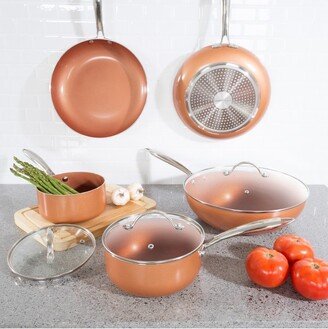 8-Piece Pots and Pans Set – Cookware with 2-Layer Nonstick Ceramic Coating and Tempered Glass Lids – Dishwasher and Oven Safe (Copper)