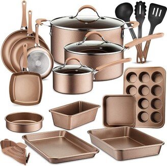 20 Piece Metallic Nonstick Ceramic Pots and Pan Baking Set with Lids and Utensils - gold Bronze