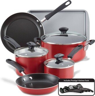 Cookstart 15pc Aluminum Nonstick Cookware Set with Prestige Tools Red