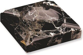 Curata Handcrafted Black Solid Marble Square Cigar Ashtray