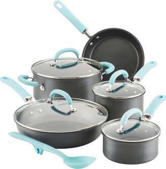 Create Delicious 10pc Hard Anodized Cookware Set with Light Blue Handles