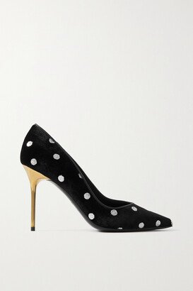 Ruby Polka-dot Glittered Velvet Pumps - Black