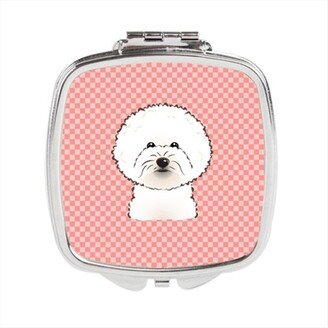 BB1217SCM Checkerboard Pink Bichon Frise Compact Mirror, 2.75 x 3 x .3 In.