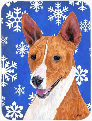 SC9387LCB Basenji Winter Snowflakes Holiday Glass Cutting Board