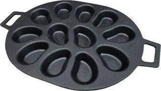 7413 Cast Iron 12 Shellfish Shaped Oyster Grill and Serve Kitchen Cooking Pan for Shucked or Half-Shell Seafood, Black