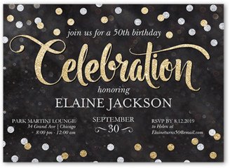 Adult Birthday Invitations: Bokeh Confetti Birthday Invitation, Black, 5X7, Matte, Signature Smooth Cardstock, Square