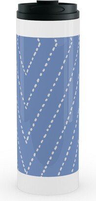 Travel Mugs: Painted Diamond Dash Stainless Mug, White, 16Oz, Blue