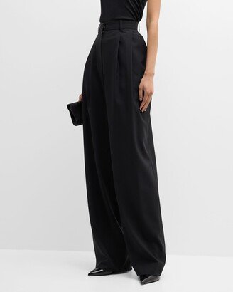 Salon 1884 Cecily Double-Pleated Wide-Leg Wool Pants