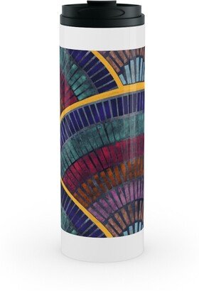 Travel Mugs: Moody Art Deco Tile - Dark Stainless Mug, White, 16Oz, Multicolor