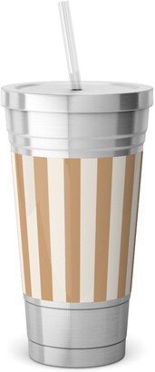 Travel Mugs: Palomino Stripe - Neutral Stainless Tumbler With Straw, 18Oz, Yellow