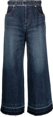 High-Waisted Belted Flared Jeans-AA