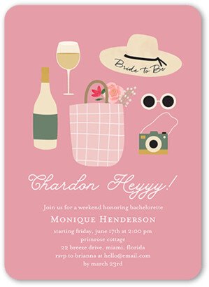 Bachelorette Party Invitations: Wine And Dine Bachelorette Party Invitation, Pink, 5X7, Matte, Signature Smooth Cardstock, Rounded