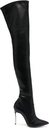 Black Blade Eco Leather Over The Knee Boots-AA