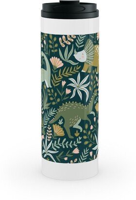 Travel Mugs: Dino - Green Stainless Mug, White, 16Oz, Green