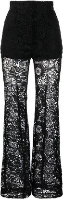 Floral-Lace Flared Trousers