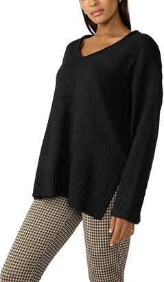 Casual Cozy V-Neck Sweater (Black) Women's Clothing