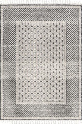 Sybil Geometric Border Tassel Area Rug, , Light Gray