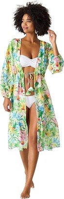 Orchid Garden Open Front Duster (White) Women's Clothing