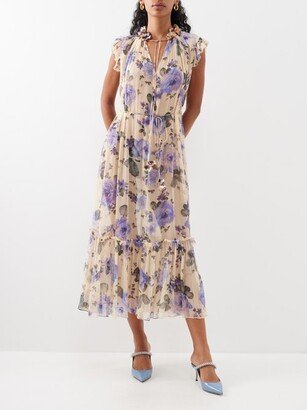 Flutter Floral-print Crepe Midi Dress