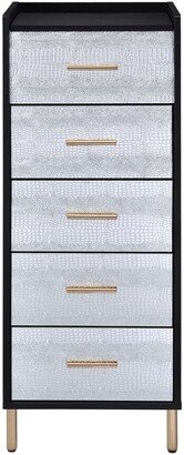 Black and Silver Jewelry Armoire with 5 Drawers and Mirror in Gold Finish