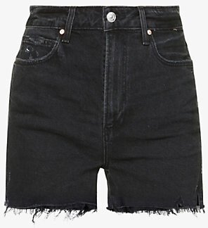 Womens Dark Raven Destructed Dani Distressed High-rise Stretch-denim Shorts