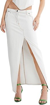 Barbie Split Maxi Denim Skirt in Porcelain