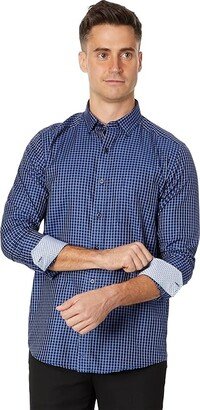 Long Sleeve Dress Shirt (Navy Twill Windowpane) Men's Long Sleeve Button Up