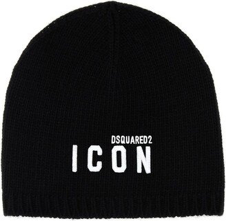 Black Wool Blend Beanie Hat