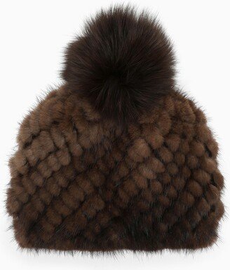 Brown mink tricot hat