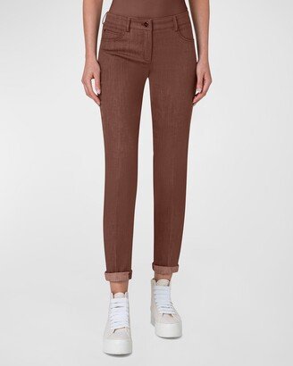 Magda Mid-Rise Slim-Leg Cotton Denim Stretch Pants