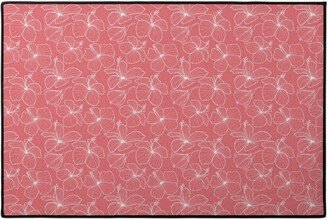 Door Mats: Hibiscus Line Art - Pink Door Mat, Pink