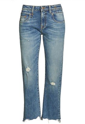 Boy Straight Mid-Rise Distressed Stretch Crop Jeans