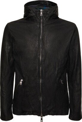 Brushed leather hooded jacket-AA