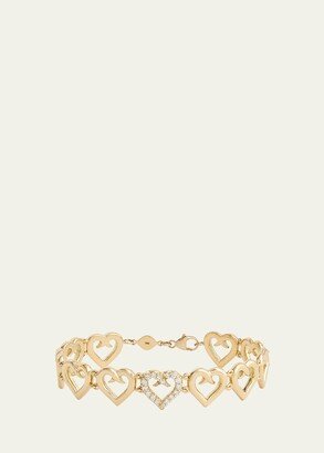 18k Yellow Gold Linked Script Heart Diamond Bracelet