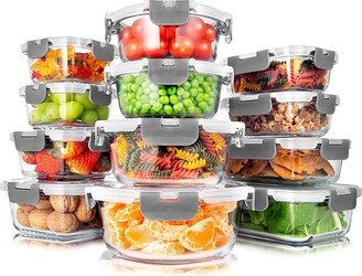 24Pc Grey Glass Food Storage Container Set