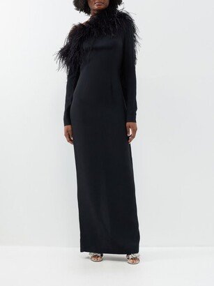 Garbo Off-the-shoulder Feather-trim Crepe Dress