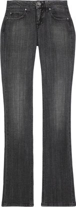 Appliquéd faded low-rise bootcut jeans