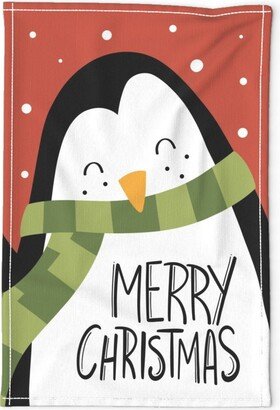 Christmas Penguin Tea Towel - Merry By Ammiecreative Snow Holidays Scarf Linen Cotton Canvas Spoonflower