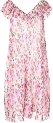 Floral-Print Plissé Midi Dress