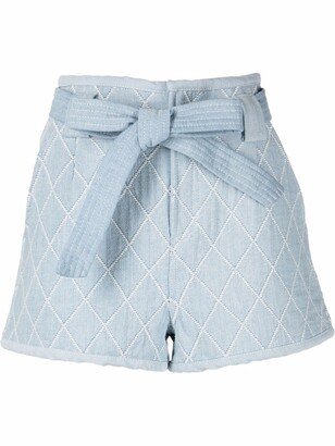 Diamond Quilted Jacquard Denim Shorts