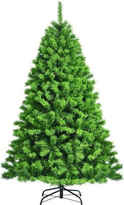 6.5ft Green Flocked Hinged Artificial Christmas Tree w/ Metal Stand Green