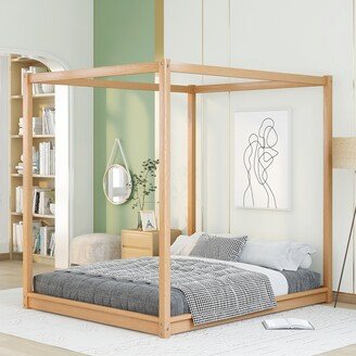 TOSWIN Modern Design Pine Wood Canopy Platform Bed with Support Legs-AA