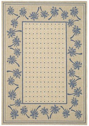 Courtyard Ivory and Blue 6'7 x 9'6 Outdoor Area Rug