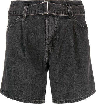 Pleated Denim Shorts-AA