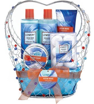 Lovery Home Spa Gift Baskets - Ocean Wave in Heart Jeweled Holder - 11pc